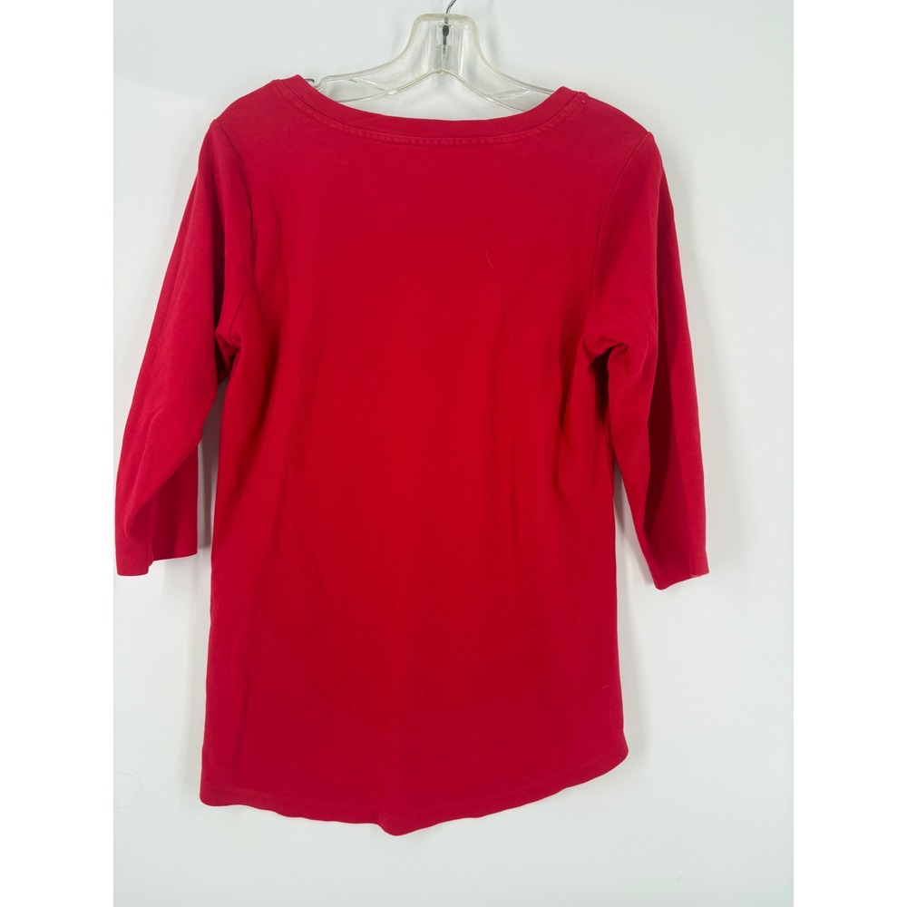 Isaac Mizrahi Live Red 3/4 Sleeve Hi Lo Hem Crew Neck Top Women's Size Medium - Picture 2 of 4